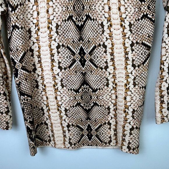 J.Crew Tippi Merino Wool Knit Sweater Cropped Sleeve Python Snake Print Beige XS - Picture 4 of 12